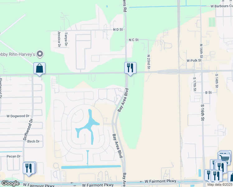 map of restaurants, bars, coffee shops, grocery stores, and more near 3300 Bay Area Boulevard in La Porte