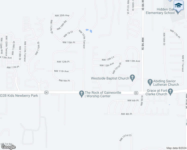 map of restaurants, bars, coffee shops, grocery stores, and more near 10636 Northwest 10th Road in Gainesville