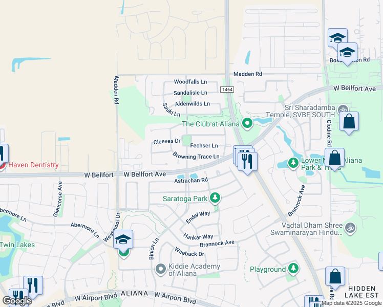 map of restaurants, bars, coffee shops, grocery stores, and more near 17422 Browning Trace Lane in Richmond