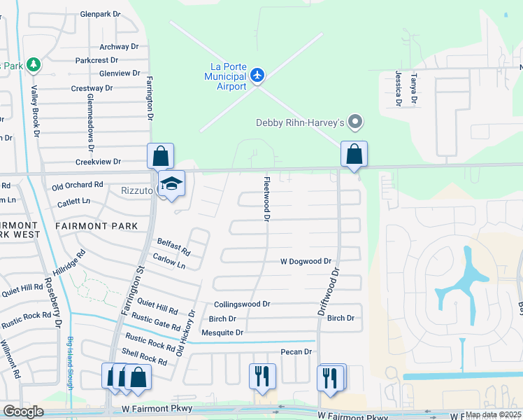 map of restaurants, bars, coffee shops, grocery stores, and more near 10848 Sycamore Drive South in La Porte