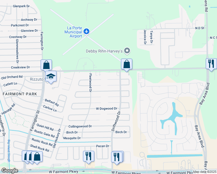 map of restaurants, bars, coffee shops, grocery stores, and more near 10926 Oakwood Dr in La Porte