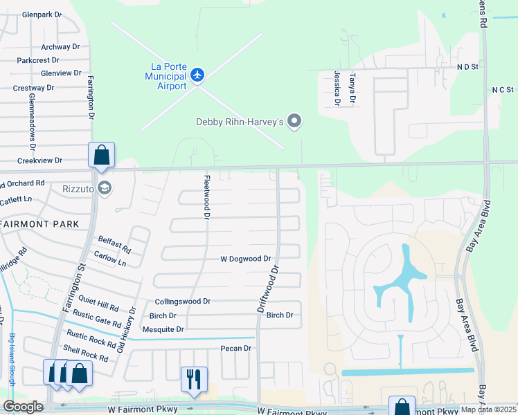 map of restaurants, bars, coffee shops, grocery stores, and more near 10926 Oakwood Drive in La Porte