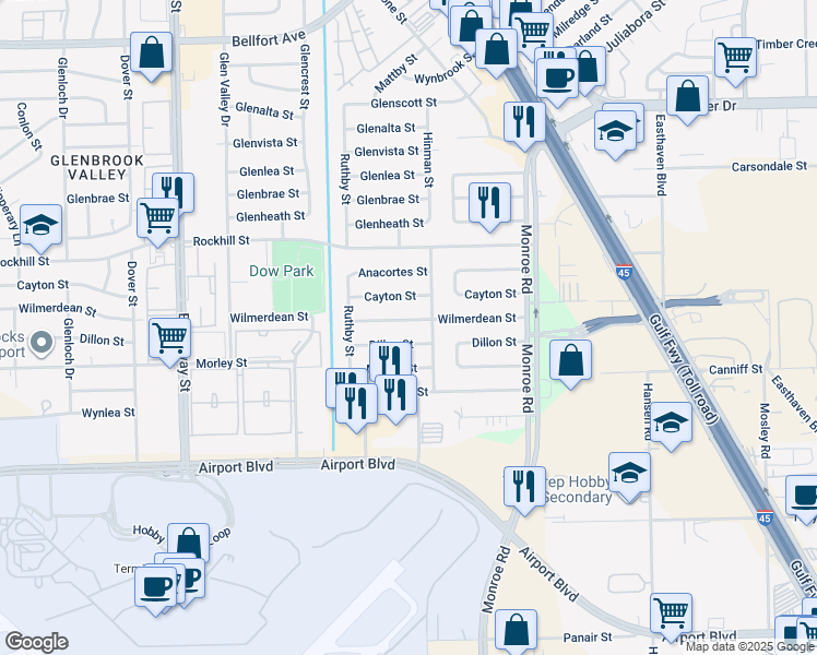 map of restaurants, bars, coffee shops, grocery stores, and more near 8306 Wilmerdean Street in Houston