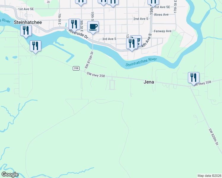 map of restaurants, bars, coffee shops, grocery stores, and more near Magdene Corbin Road in Steinhatchee