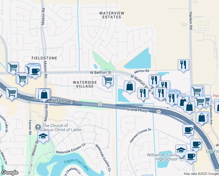 map of restaurants, bars, coffee shops, grocery stores, and more near 1407 McGee Lake Court in Richmond