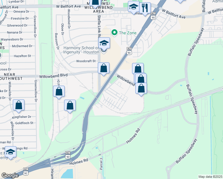 map of restaurants, bars, coffee shops, grocery stores, and more near 3717 Main Aspen Drive in Houston