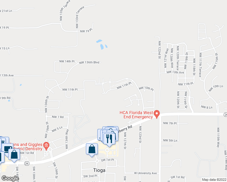 map of restaurants, bars, coffee shops, grocery stores, and more near 12933 Northwest 11th Place in Newberry