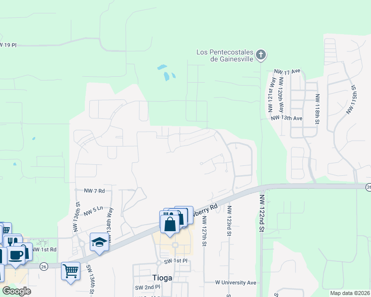 map of restaurants, bars, coffee shops, grocery stores, and more near 13315 Northwest 11th Place in Newberry