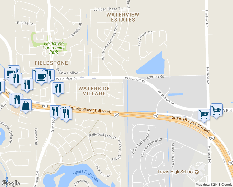 map of restaurants, bars, coffee shops, grocery stores, and more near 1419 McGee Lake Court in Richmond