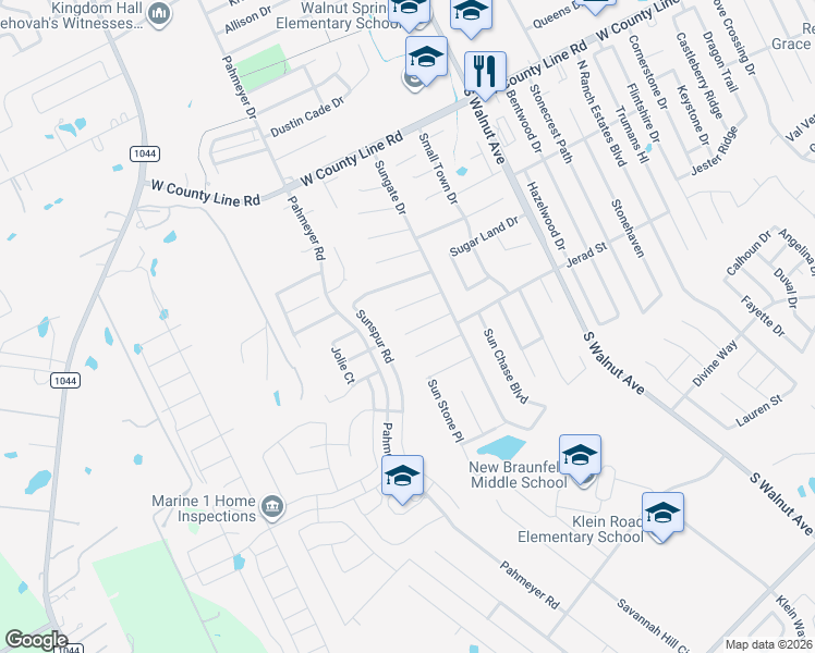 map of restaurants, bars, coffee shops, grocery stores, and more near 1660 Sunfire Circle in New Braunfels