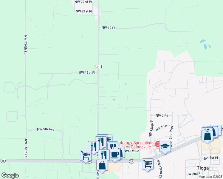map of restaurants, bars, coffee shops, grocery stores, and more near 14202 Northwest 10th Road in Newberry