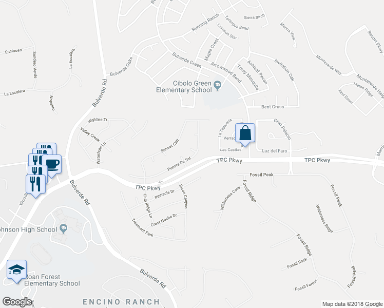 map of restaurants, bars, coffee shops, grocery stores, and more near 3611 Puesta De Sol in San Antonio