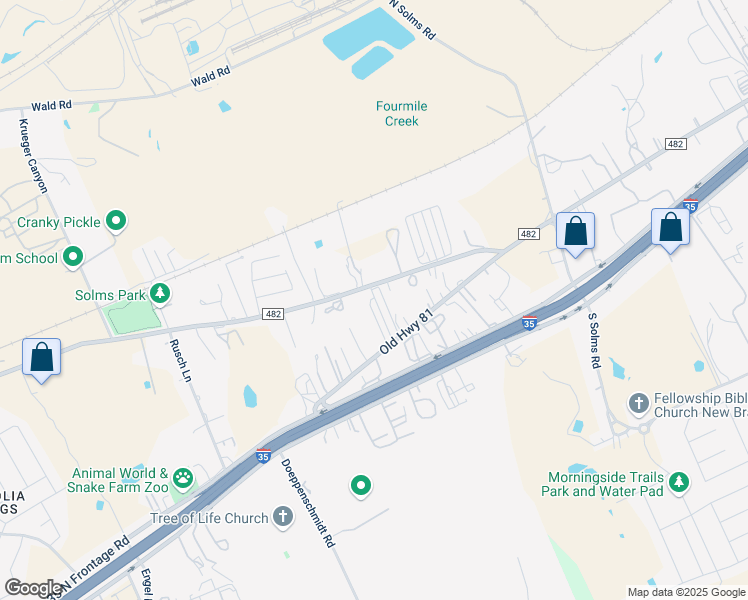 map of restaurants, bars, coffee shops, grocery stores, and more near 50-62 Old Highway 81 in New Braunfels