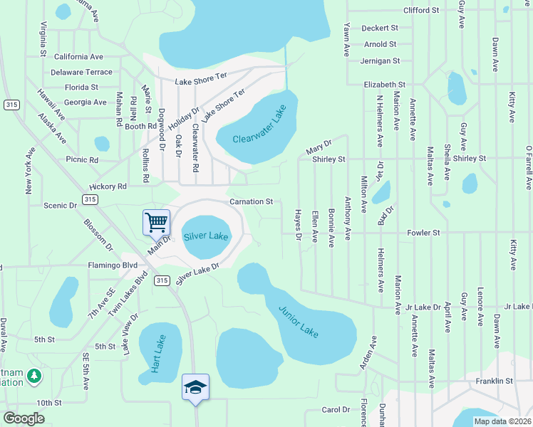 map of restaurants, bars, coffee shops, grocery stores, and more near 106 Pansy Street in Interlachen