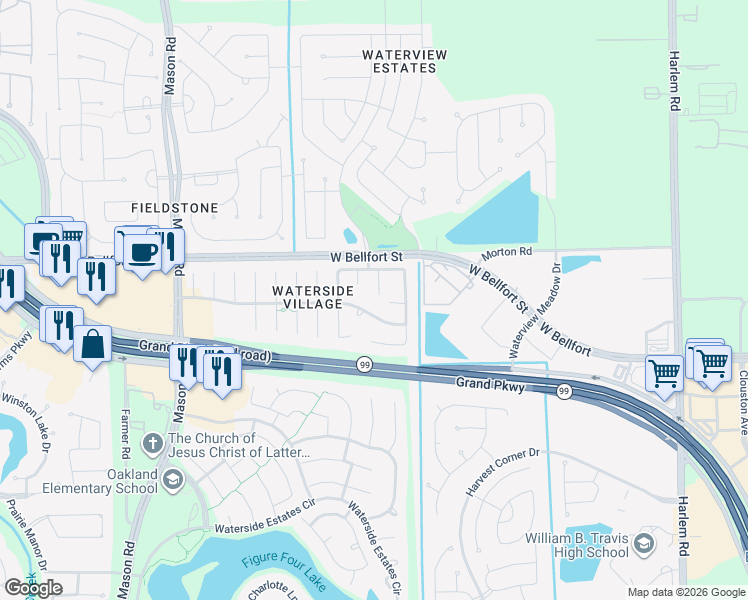 map of restaurants, bars, coffee shops, grocery stores, and more near 4907 Cotton Lake Court in Richmond