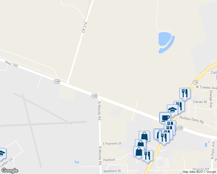 map of restaurants, bars, coffee shops, grocery stores, and more near 106 Browns Lane in Palatka
