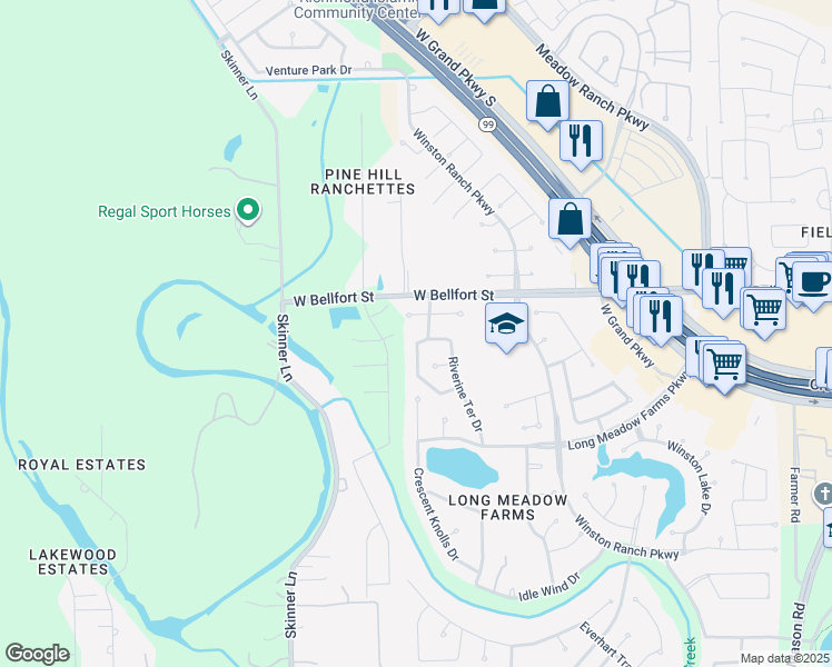 map of restaurants, bars, coffee shops, grocery stores, and more near 21427 Beverly Chase Drive in Richmond