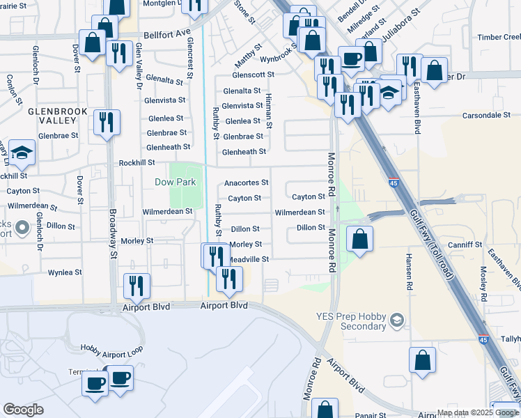 map of restaurants, bars, coffee shops, grocery stores, and more near 8306 Wilmerdean Street in Houston