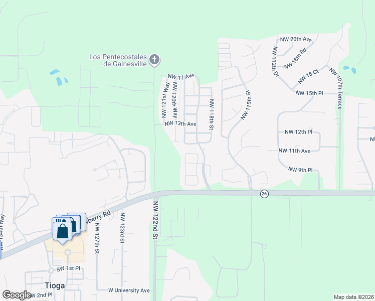 map of restaurants, bars, coffee shops, grocery stores, and more near 1020 Northwest 120th Street in Gainesville