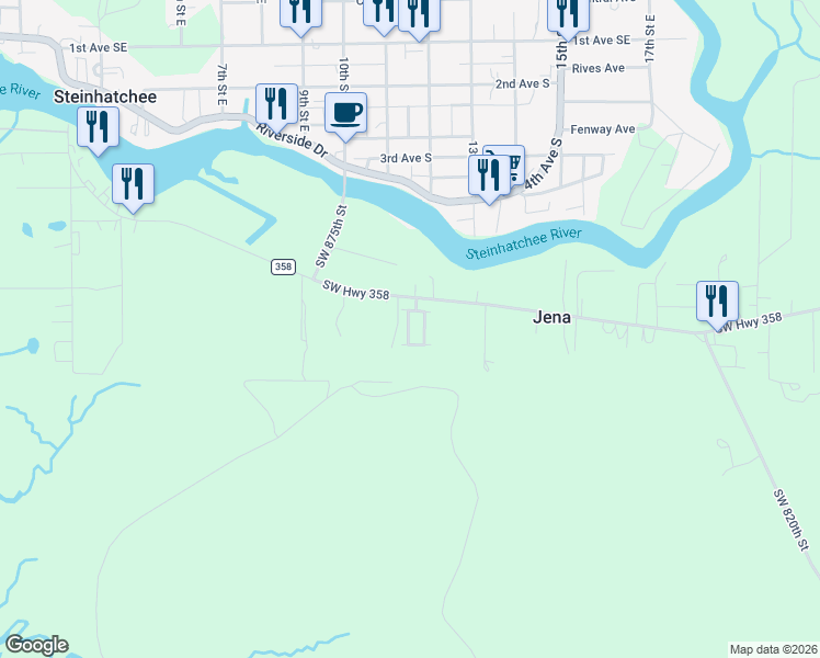 map of restaurants, bars, coffee shops, grocery stores, and more near Magdene Corbin Road in Steinhatchee