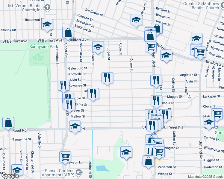 map of restaurants, bars, coffee shops, grocery stores, and more near 4423 Maggie Street in Houston