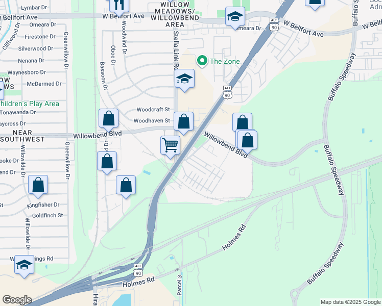 map of restaurants, bars, coffee shops, grocery stores, and more near 11305 S Main St in Houston