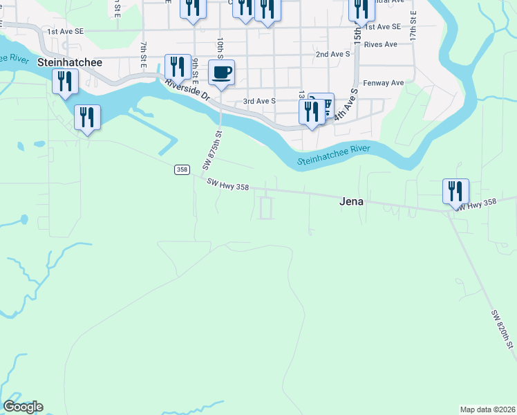 map of restaurants, bars, coffee shops, grocery stores, and more near Magdene Corbin Road in Steinhatchee