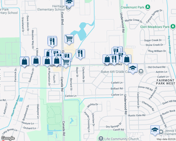 map of restaurants, bars, coffee shops, grocery stores, and more near 9226 Spencer Highway in La Porte