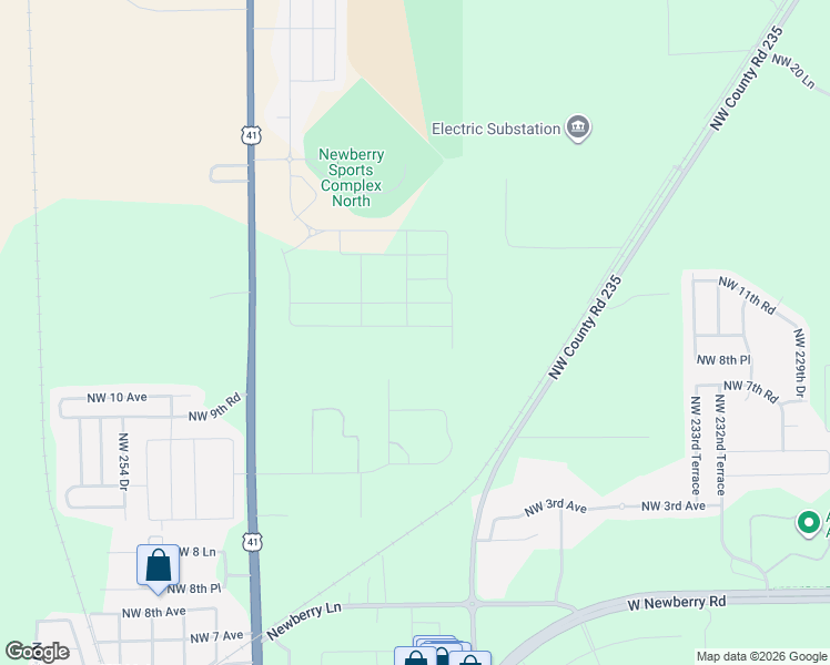 map of restaurants, bars, coffee shops, grocery stores, and more near 24203 Northwest 11th Place in Newberry