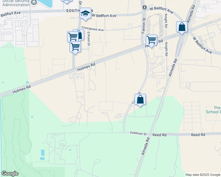 map of restaurants, bars, coffee shops, grocery stores, and more near 9990 Fannin Street in Houston
