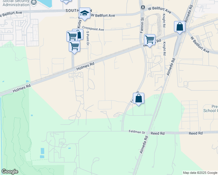 map of restaurants, bars, coffee shops, grocery stores, and more near 9990 Fannin Street in Houston