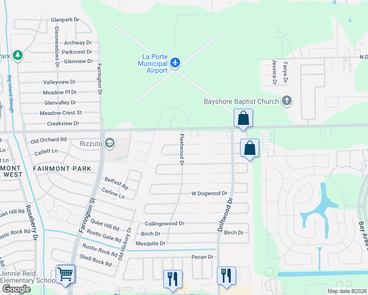 map of restaurants, bars, coffee shops, grocery stores, and more near 10849 Sycamore Drive North in La Porte