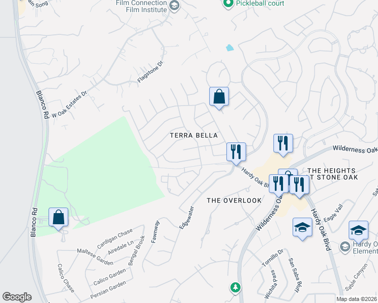 map of restaurants, bars, coffee shops, grocery stores, and more near 806 Celestial View in San Antonio