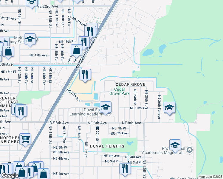 map of restaurants, bars, coffee shops, grocery stores, and more near 1220 NE 21 Ct in Gainesville
