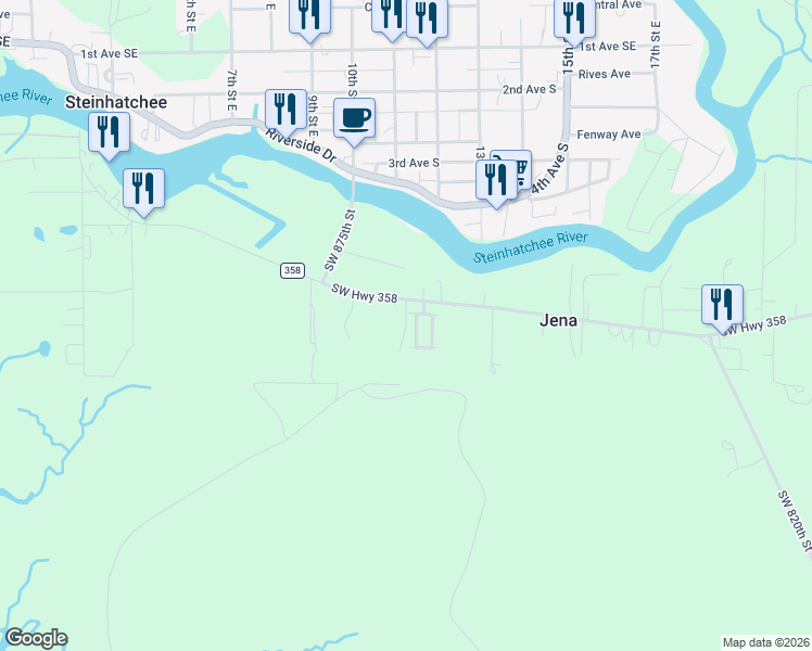 map of restaurants, bars, coffee shops, grocery stores, and more near Magdene Corbin Road in Dixie County