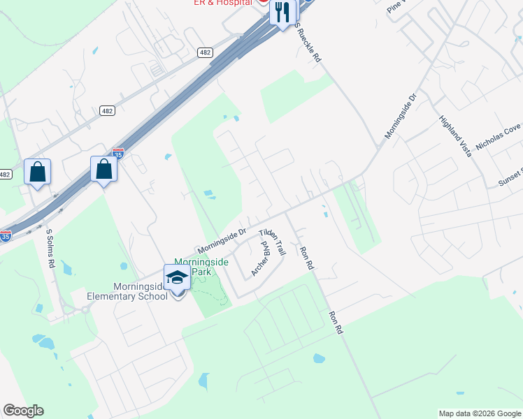 map of restaurants, bars, coffee shops, grocery stores, and more near 3518 Oldani Drive in New Braunfels