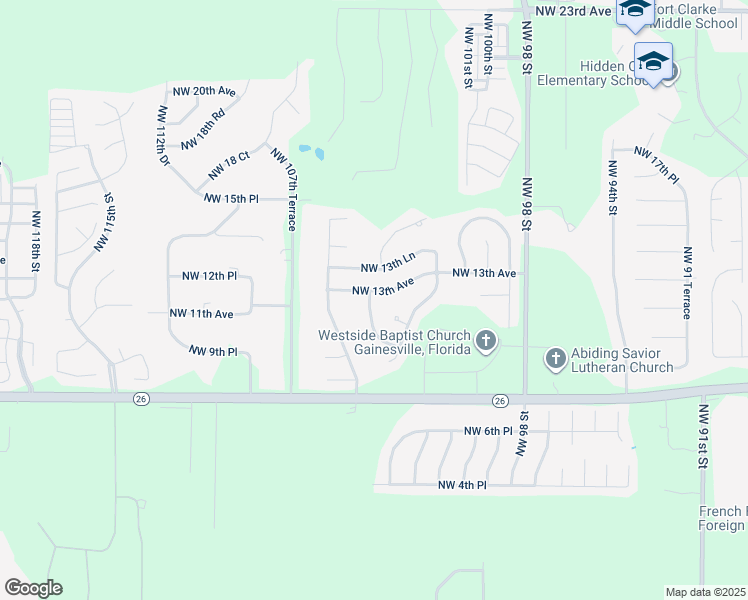 map of restaurants, bars, coffee shops, grocery stores, and more near 10512 Northwest 13th Avenue in Gainesville