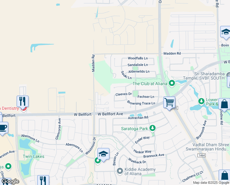 map of restaurants, bars, coffee shops, grocery stores, and more near 17634 Cleeves Drive in Richmond