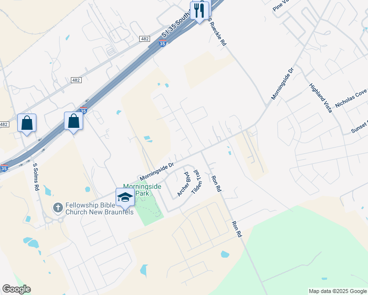 map of restaurants, bars, coffee shops, grocery stores, and more near 3518 Oldani Drive in New Braunfels