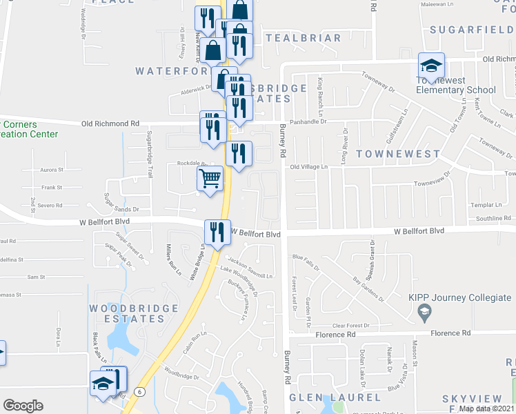 map of restaurants, bars, coffee shops, grocery stores, and more near 14426 West Bellfort Street in Sugar Land