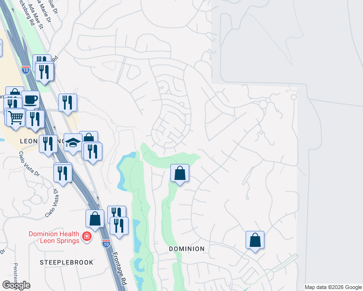 map of restaurants, bars, coffee shops, grocery stores, and more near 5 Horns Cross in San Antonio