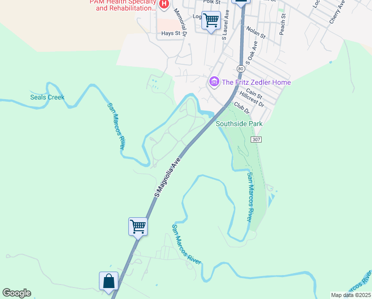 map of restaurants, bars, coffee shops, grocery stores, and more near South Magnolia Avenue in Luling