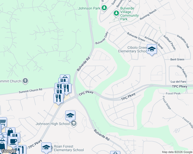 map of restaurants, bars, coffee shops, grocery stores, and more near 3302 Brooktree Court in San Antonio