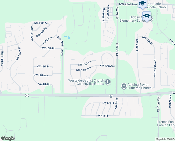 map of restaurants, bars, coffee shops, grocery stores, and more near 10341 Northwest 13th Avenue in Gainesville