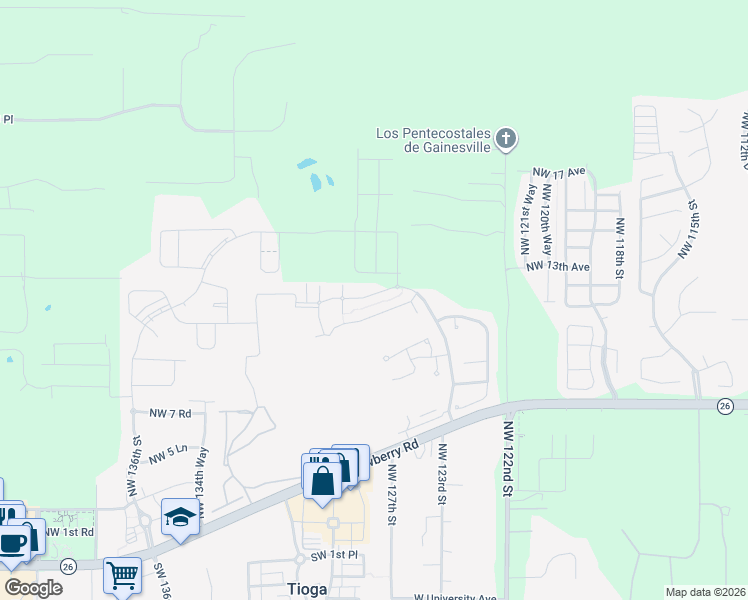 map of restaurants, bars, coffee shops, grocery stores, and more near 12667 Northwest 12th Road in Newberry
