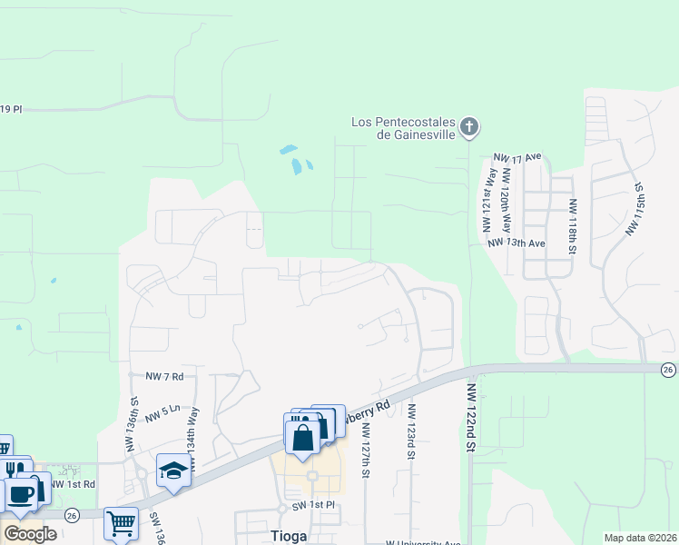 map of restaurants, bars, coffee shops, grocery stores, and more near 12667 Northwest 12th Road in Newberry