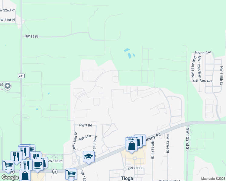 map of restaurants, bars, coffee shops, grocery stores, and more near 12898 Northwest 11th Place in Newberry