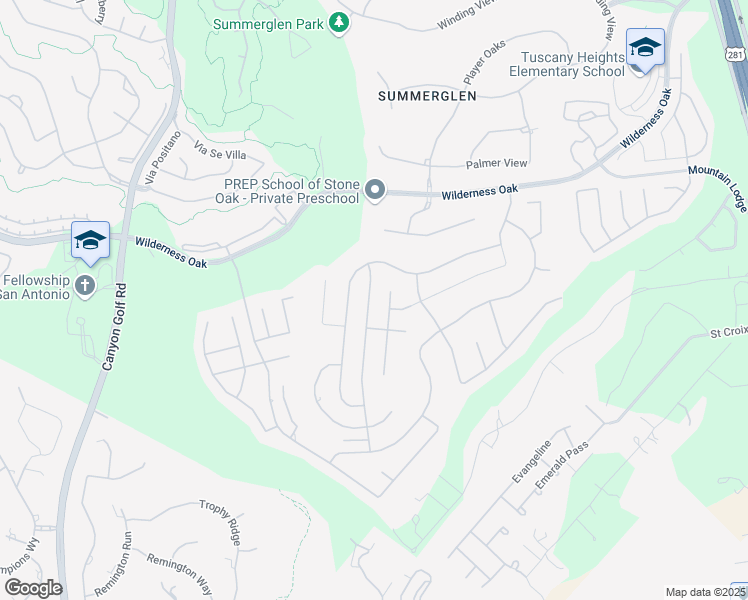 map of restaurants, bars, coffee shops, grocery stores, and more near 23830 Misty Peak in San Antonio