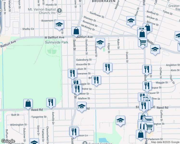 map of restaurants, bars, coffee shops, grocery stores, and more near 4209 Kewanee Street in Houston