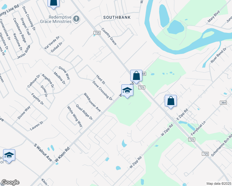 map of restaurants, bars, coffee shops, grocery stores, and more near 2691 Hunt Street in New Braunfels